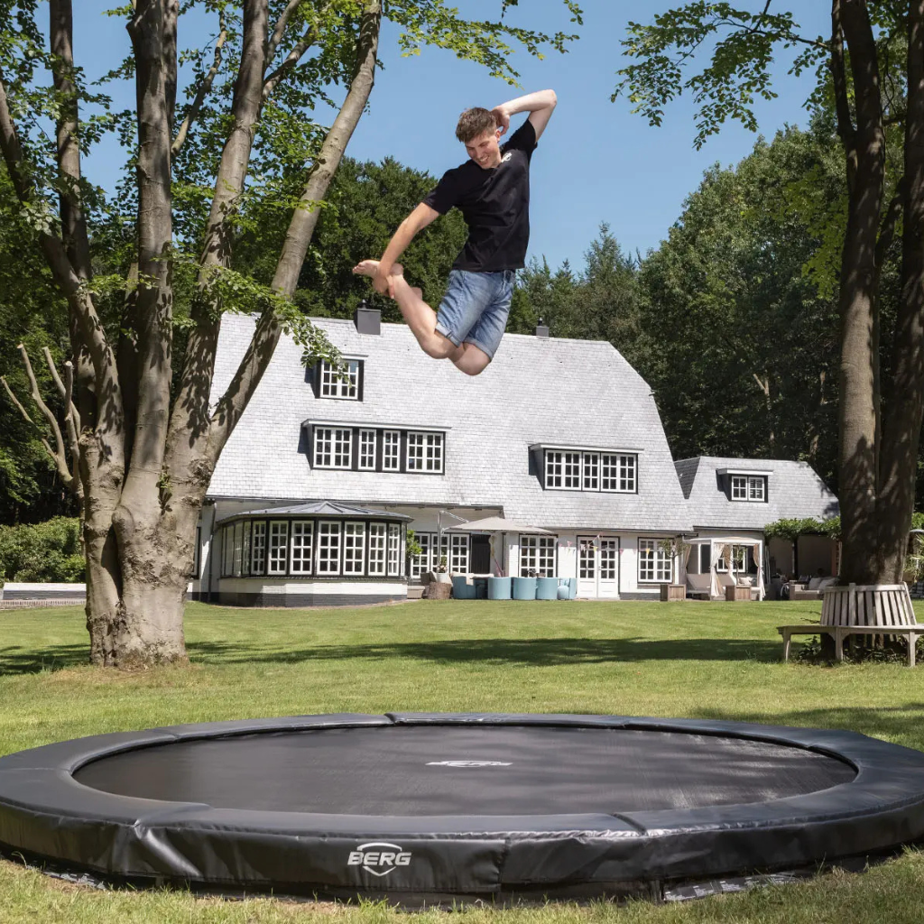 BERG SPORTS Champion InGround 430 Grå - Trampolin Cirkulær - 430 cm - Bedste trampolin - Havekrogen.dk