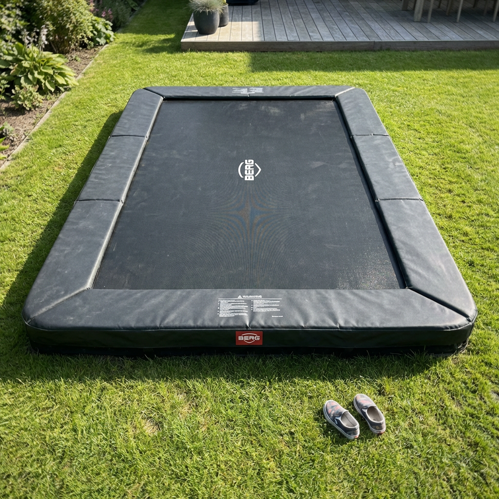 BERG SPORTS Ultim Favorit InGround 410 Grå - Trampolin Rektangulær - 410 x 250 cm - Bedste trampolin - Havekrogen.dk