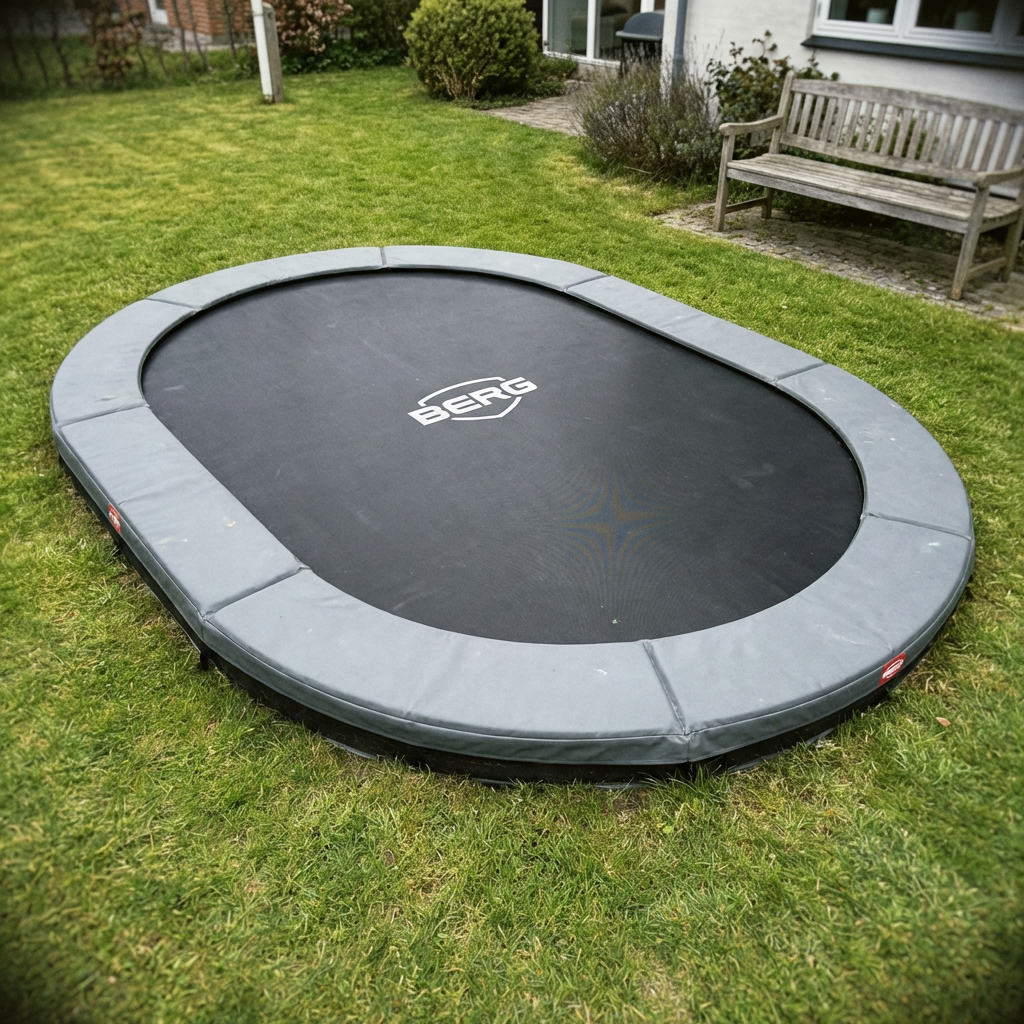 BERG SPORTS Grand Champion InGround 520 Grå - Trampolin Oval - 520 x 345 cm - Bedste trampolin - Havekrogen.dk